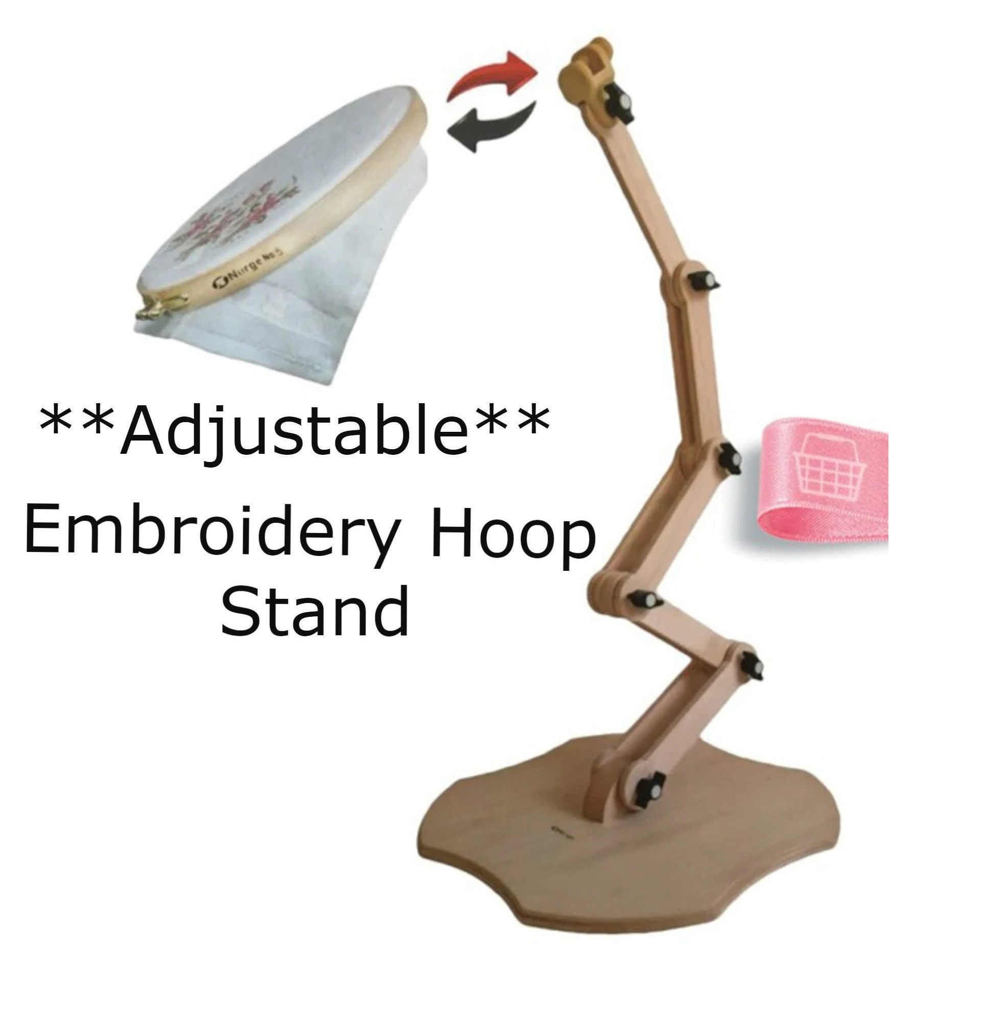 Embroidery Stand, Adjustable Cross Stitch Hoop Holder, Hands Free Wooden Embroidery Frame Stand for Art Stitching Sewing, Beige