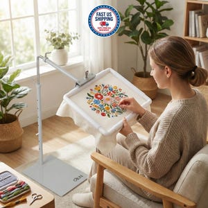 Silver-Gray Stainless Steel Embroidery Floor Stand Adjustable Clamp, Ships from USA