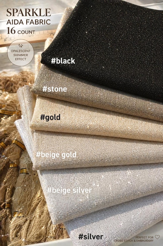 Glitter Aida Cloth 16 Count, Sparkle Cross Stitch Fabric, Shimmer Embroidery Material, Opalescent Needlework Canvas
