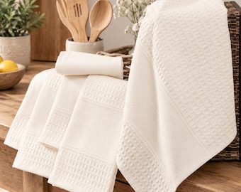Cream Cross Stitch Tea Towels with Aida Band, Turkish Cotton Set
