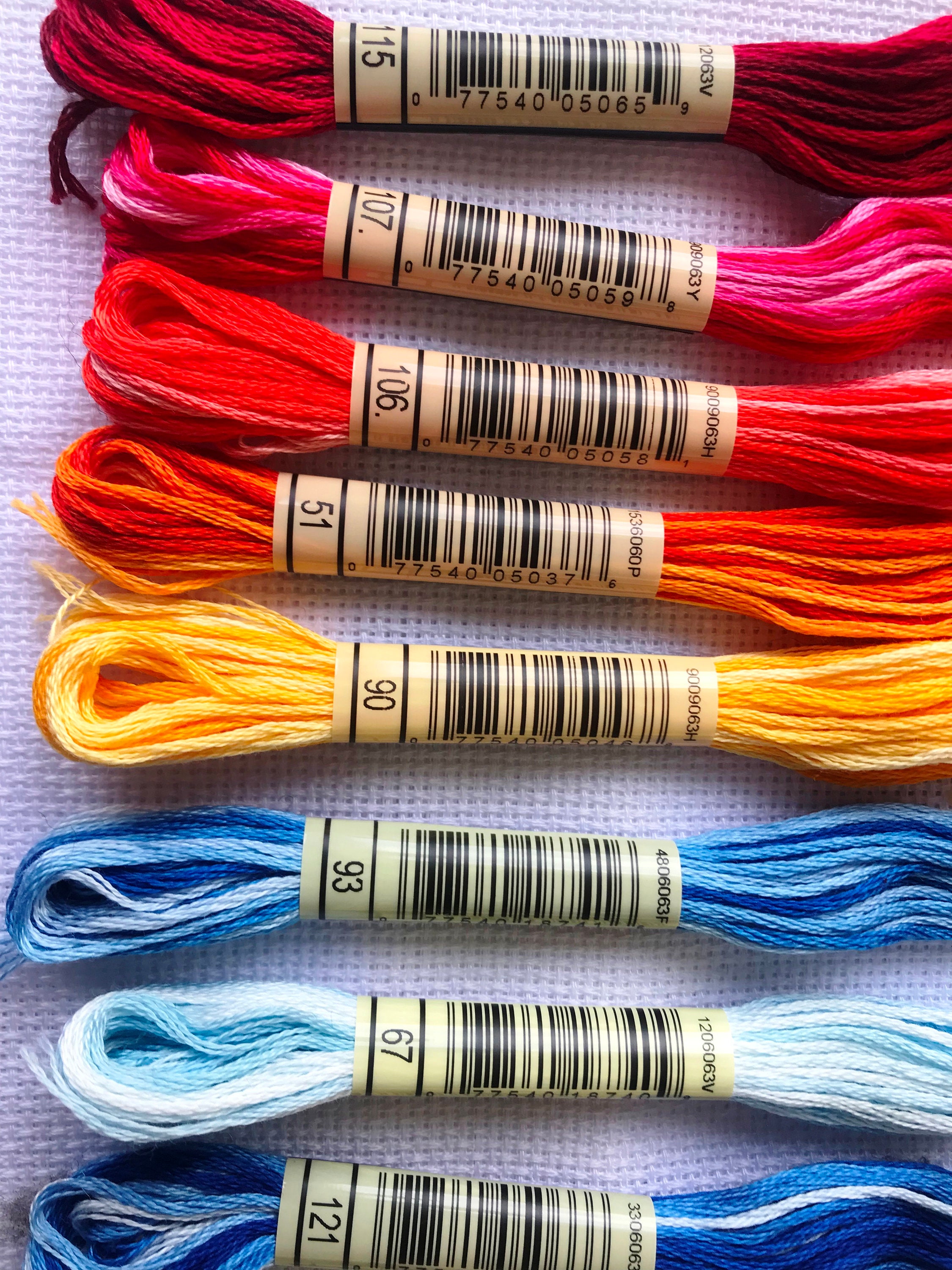 DMC Variegated Embroidery Floss Set, Full Set of 18 Colours, Variegated  Floss Bundle, DMC Thread Floss, Six Stranded Cotton Thread 