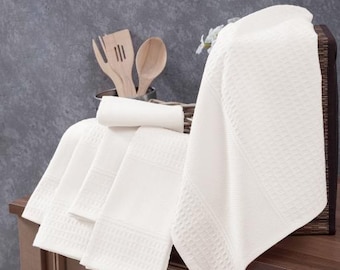 Cream Cross Stitch Tea Towels with Aida Band, Turkish Cotton Set