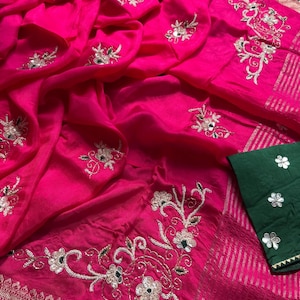 Pure munga silk Banarasi weaving saree with zardozi pearl and sequence work