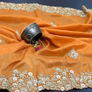Designer Collections Imported Tissue Saree with Beautiful Embroidery and Gorgeous Blouse