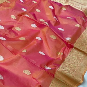 Pure Kora Banarasi Sona Rupa Buti Handwoven Saree