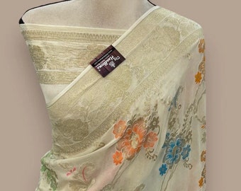 Exclusive Khaddi Georgette handloom Banarasi saree with allover meenakari