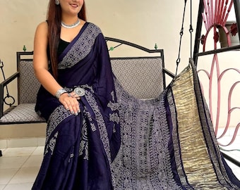 Beautiful Modal Saree With Zari Pally Ajrakh Print. - Etsy