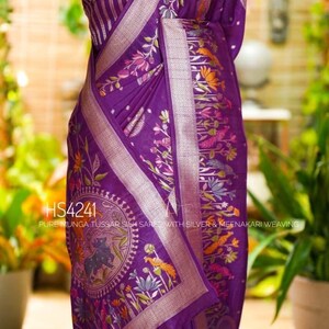 Pure munga tussar silk saree with allover silver zari weaving