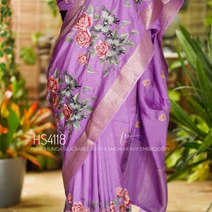 Pure munga silk saree with heavy embroidery floral bunches