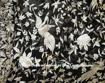 Beautiful black  parsi gara on pure georgette saree..