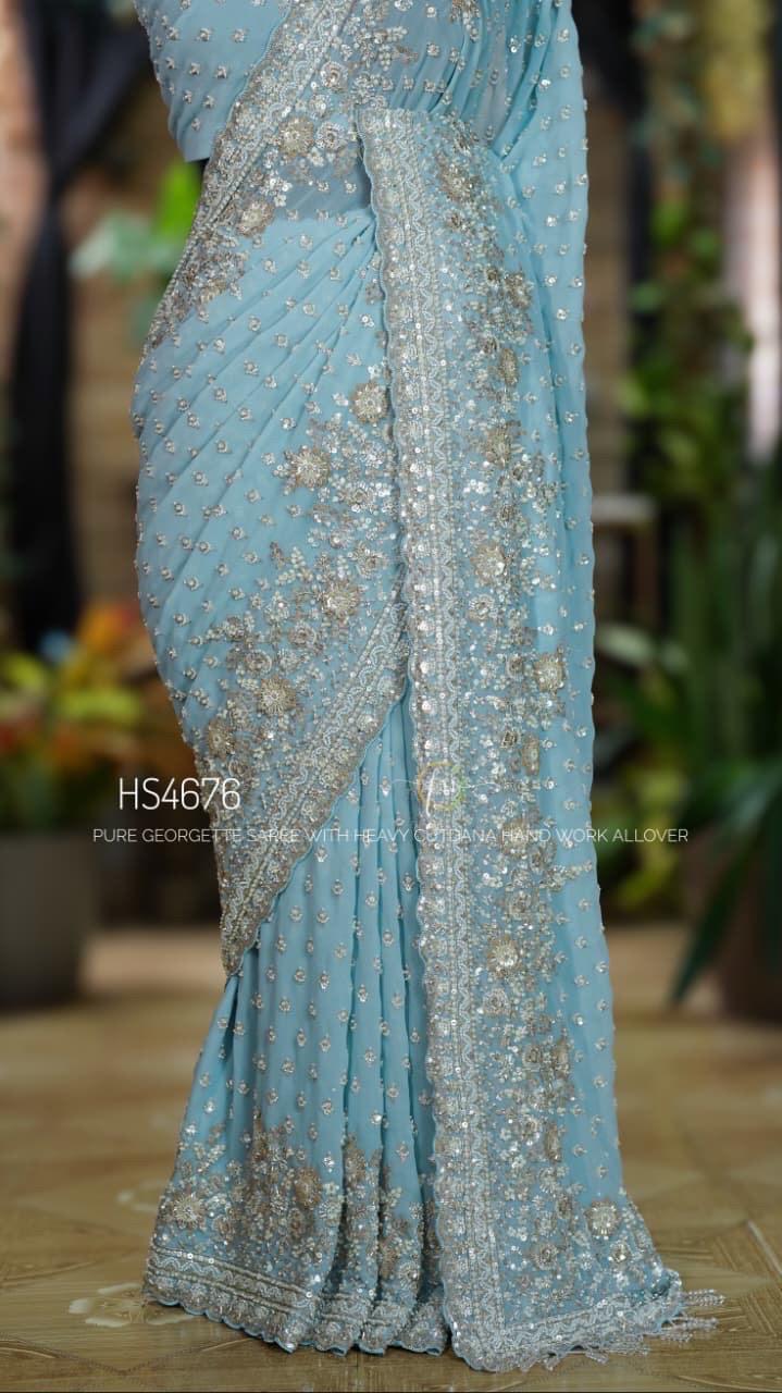 Nuovo Sari Indiano Designer Pakistano Da Sposa In Georgette Per Feste Nuovo Sari Indiano Designer Pakistano Da Sposa In Georgette Per Feste