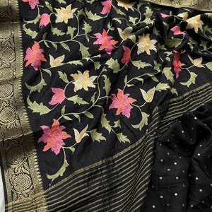 pure munga Banarasi silk saree with multi thread work