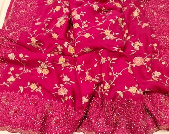 Organza Stoff mit Handstickerei Sari