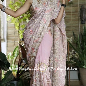 Beautiful Parsi work on pure georgette