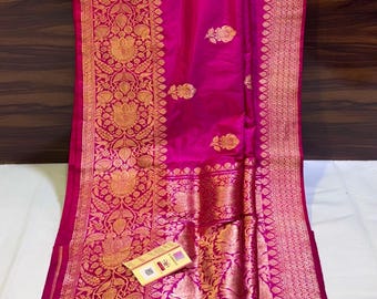 Pure handloom Banarasi Katan silk saree with antique zari weaving