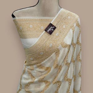 Pure Khaddi Georgette Banarasi Saree - Gold Zari Jangla