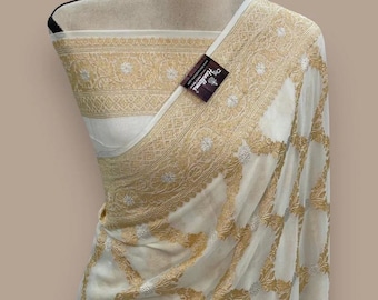Pure Khaddi Georgette Banarasi Saree - Gold Zari Jangla
