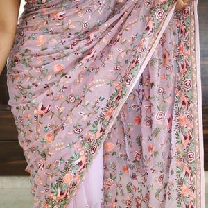 Beautiful Parsi work on pure georgette saree