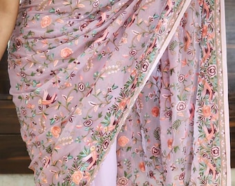 Beautiful Parsi work on pure georgette saree
