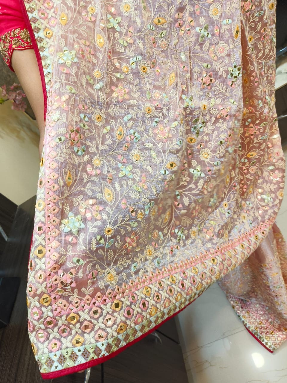 Beautiful Tissue Silk Saree With Thread and Mirror Work. - Etsy