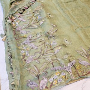 Pure tissue crush embroidery figure skirt saree with brocade blouse and special tassels