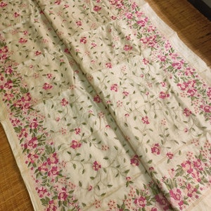 Pure Banarasi Tusser Silk Saree w/ Floral Jaal Embroidery Work