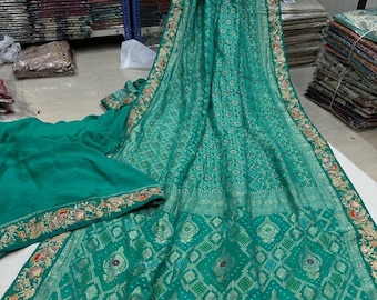 Saris de georgette bandhej khaddi originales y borde de gota patti ORIGINAL con blusas