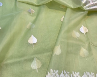 Saree de seda Kora pura banarasi de tela manual, botines de tejido kadhuwa por todas partes, Sona Rupa Zari, diseño tradicional de borde y pallu de Banarasi