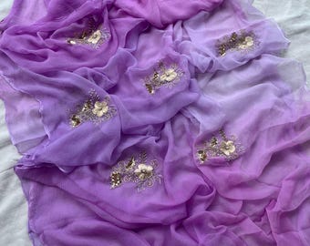 Pure chiffon saree with Aari handwork Kasab work and sequence work