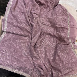 On georgette chikankari Resham work with Mukesh Badla and handwork saree