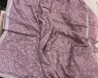 On georgette chikankari Resham work with Mukesh Badla and handwork saree