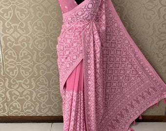 Exclusive Chikankari saree on pure georgette..