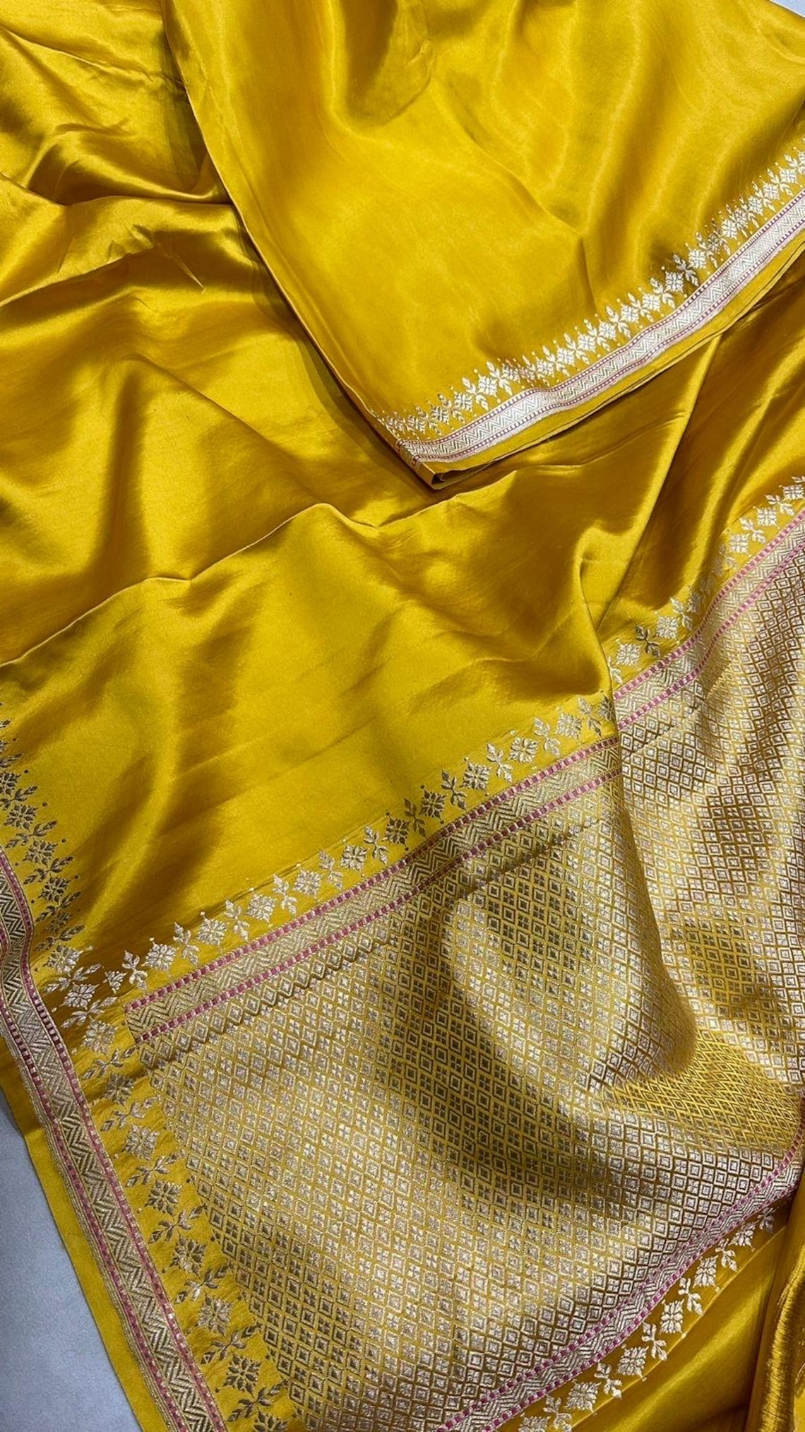 White - Plain Mashru Silk with Patchwork Floral Kurta