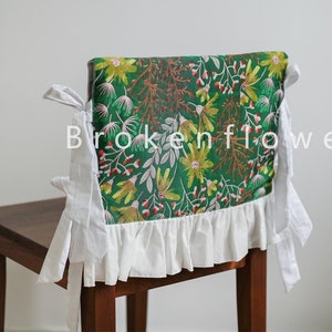 Funda de respaldo de silla de tamaño personalizado con lazos - Funda de respaldo de silla con flores verdes - Funda de silla de encaje - Silla de vestir - Funda de silla floral