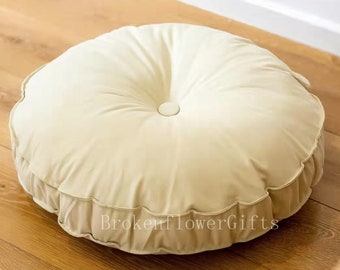 Dickes rundes Kissen - Bodenkissen - Bodenkissen Sitzkissen - rundes Kissen mit Knopf - hochwertiges rundes Kissen 59 cm mit Reißverschluss