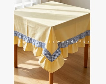 60 X 126 Inch Rectangular Yellow and White Checkered Tablecloth