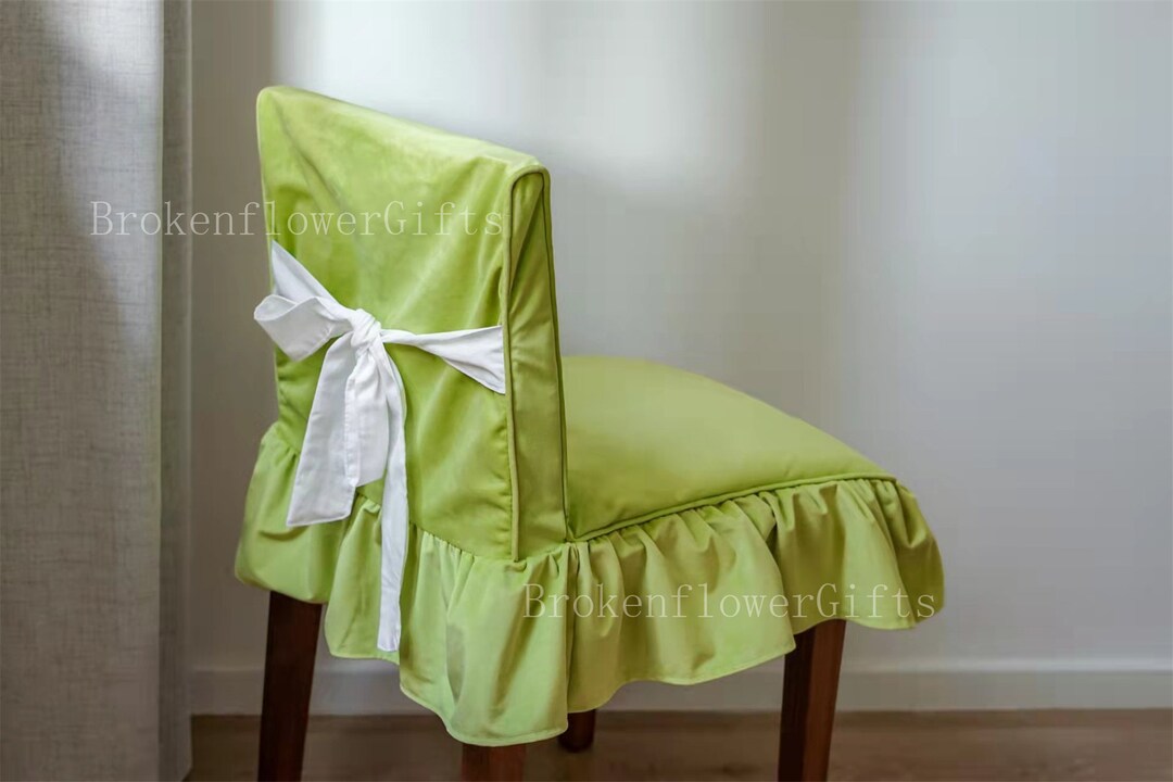 Xmas Gift - Velvet Chair Cover, Lime Chair Cover Ruffle Edge, Chair ...