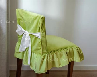 Xmas Gift - Velvet chair cover, lime chair cover ruffle edge, chair cover for party, custom made chair cover, personalize chair covering