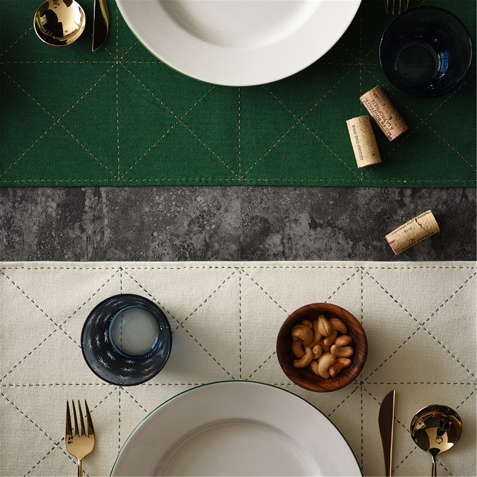 Checkered Pattern Cotton Placemats Forest Green and White Etsy