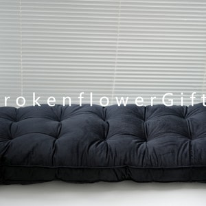 Long bench cushion, window seat cushion with ties -polyester velvet bench cushion - office chair seat pad - floor seat cushion