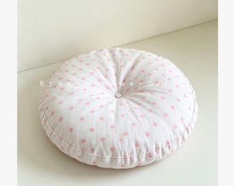Custom Tufted Round Floor Cushion, 100% Cotton, Farmhouse Style (6cm Thick)