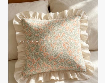 Handmade Cotton Gauze Pillow Cover – Ruffled Edge, Zipper Closure