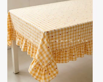 Small Gingham Cotton Tablecloth With Ruffles – Custom Table Cover - Farmhouse Table Decor