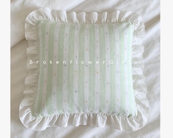 Custom Striped Cotton Pillowcases with Ruffle Edge, Zipper Style