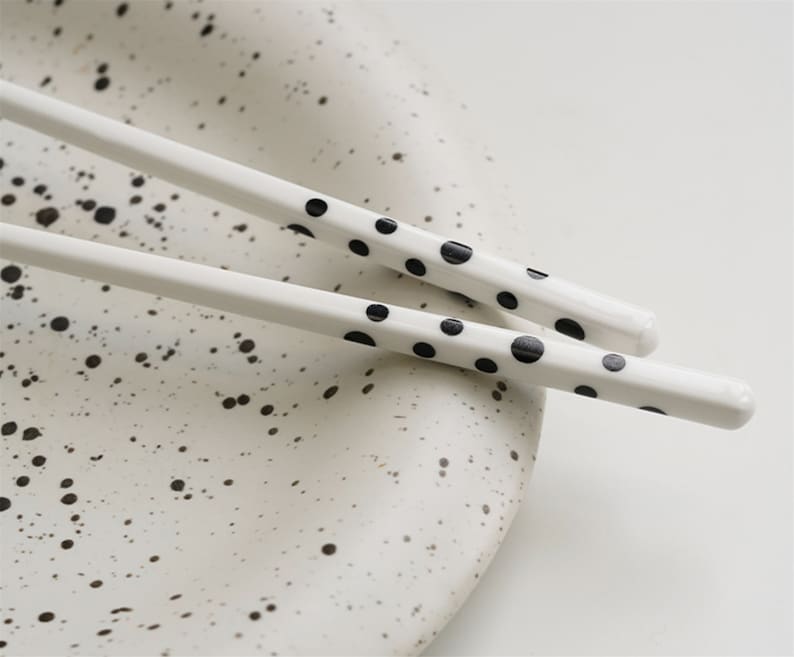 Chopsticks set of 5 - ceramic chopstick family set - polka dots chopstick - stripes chopsticks - rhombus chopsticks - white chopsticks set 5 image 7