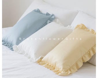 Pure cotton ruffled pillowcover, 18.8''x29'' solid color pillowcase,envelope closure pillowcase,pillow cover for king,queen