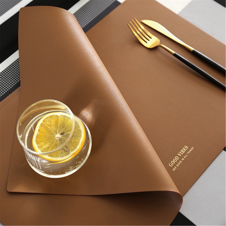 Rectangle Leather Placemats PU Leather Waterproof Table Etsy