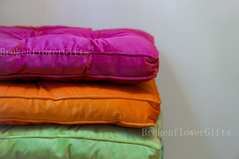 Velvet seat cushion with ties - thick seat pad - multi color floor cushions - thick seat cushion - chair cushion with ties - tuft cushion image 3