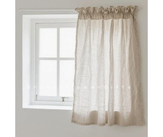 Faux linen cafe curtain, custom semi sheer curtain panel - window decorations - rustic kitchen short curtain - bedroom curtain - rod pocket