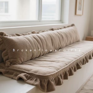 Custom Corduroy Bench Cushion with Ruffle, Non-Slip Seat Pad